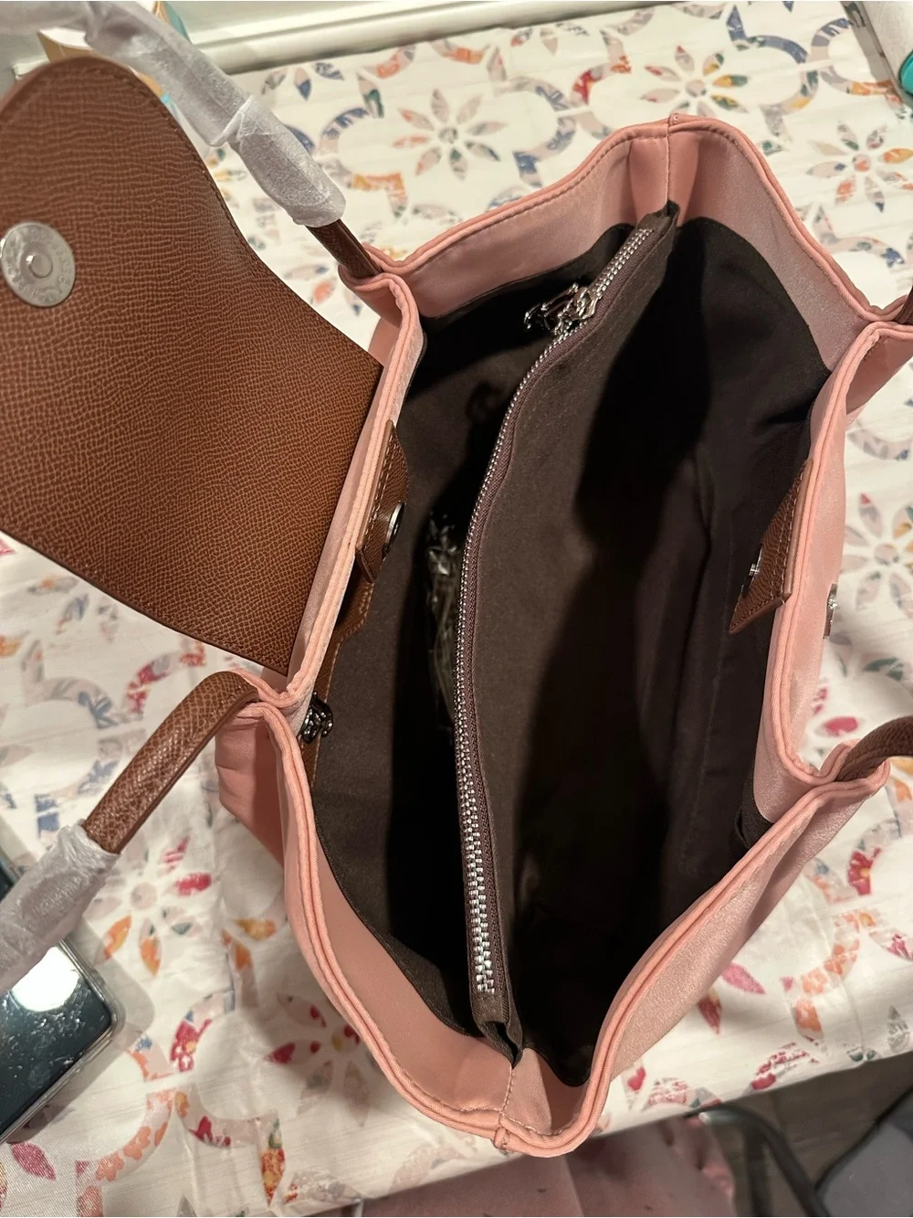 Pony Twentyeight Pink Tote VEYA Bag with Brown Trim - Women's Shoulder Bag